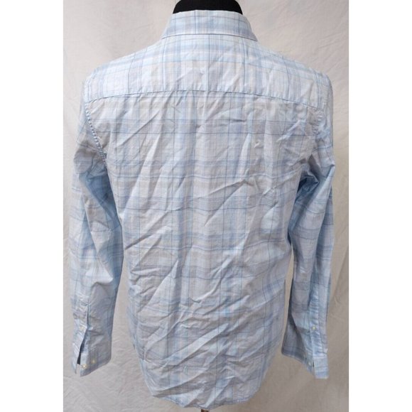 Calvin Klein Mens Medium Blue Plaid Liquid Cotton Long Sleeve Button-up Shirt - Picture 8 of 11